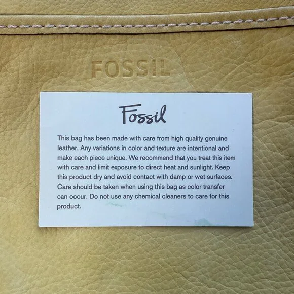 Fossil Women’s Leather Crossbody Bag Yellow Adjustable Strap - Picture 2 of 16